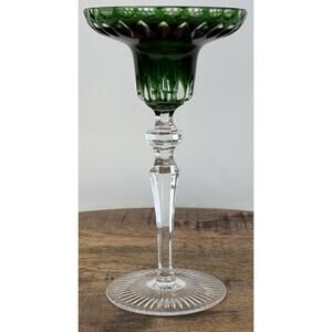 NACHTMANN Bleikristall Crystal Candlestick Holder Emerald Green Cut To Clear